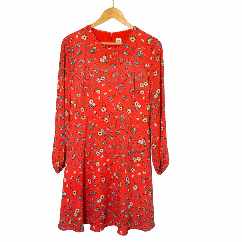 GAP Floral Long-Sleeve Red Swing Dress, US 8
